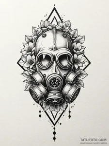 Gas mask with flowers growing from it, artist... - эскиз тату (№1752190382_0, 10.07.2025 23:33) — Tatufoto.com