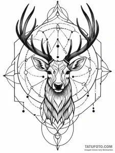Glowing stag crowned in bone, tattoo drawing... - эскиз тату (№1752190885_0, 10.07.2025 23:41) — Tatufoto.com