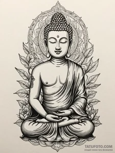 Buddha, ink illustration for tattoo, moderate... - эскиз тату (№1752191393_0, 10.07.2025 23:49) — Tatufoto.com