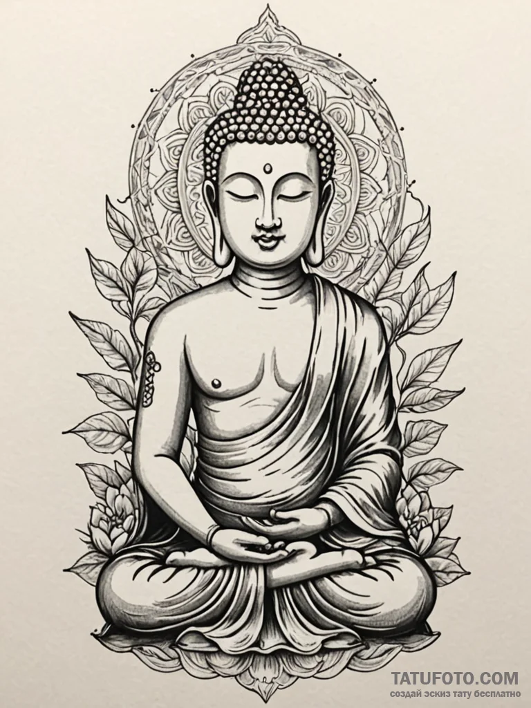 Buddha, ink illustration for tattoo, moderate... - эскиз тату (№1752191393_0, 10.07.2025 23:49) — Tatufoto.com