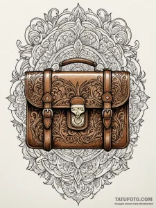Worn leather briefcase, full of stories, conc... - эскиз тату (№1752191644_0, 10.07.2025 23:54) — Tatufoto.com