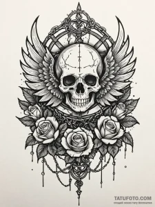 Haunted wings wrapped in chains, tattoo sketc... - эскиз тату (№1752191729_0, 10.07.2025 23:55) — Tatufoto.com