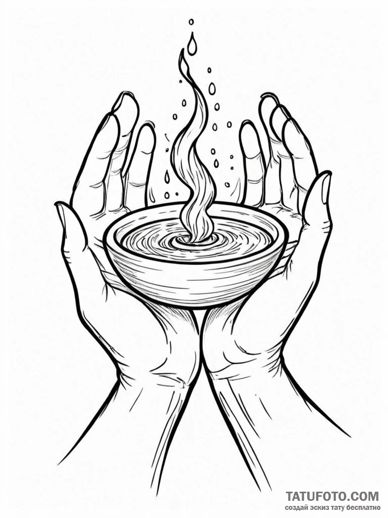 Oracle’s hands, cupped and holding a pool of… — эскиз тату (№1752191982_0, 10.07.2025 23:59) — Tatufoto.com