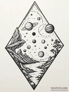 Zen garden with rocks as planets, concept art... - эскиз тату (№1752192149_0, 11.07.2025 00:02) — Tatufoto.com