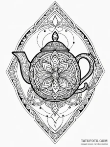 Teapot, artistic tattoo sketch, on a clean wh... - эскиз тату (№1752192483_0, 11.07.2025 00:08) — Tatufoto.com