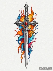 Dagger through burning scroll, tattoo flash s... - эскиз тату (№1752193153_0, 11.07.2025 00:19) — Tatufoto.com