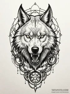 Fenrir breaking his chains of starlight, tatt... - эскиз тату (№1752193319_0, 11.07.2025 00:21) — Tatufoto.com