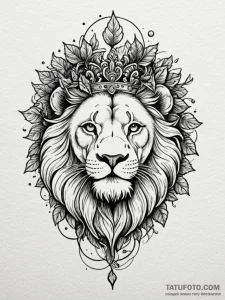 Lion head crowned with ivy, tattoo flash shee... - эскиз тату (№1752193405_0, 11.07.2025 00:23) — Tatufoto.com
