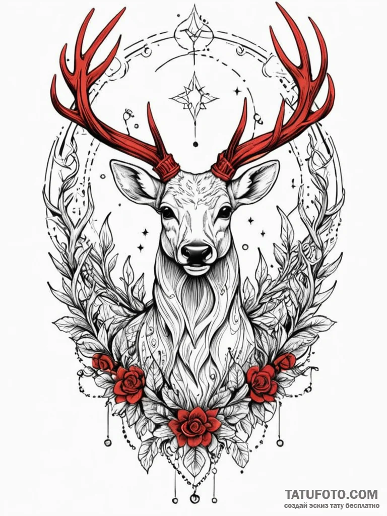Angel deer with golden antlers, tattoo drawin… — эскиз тату (№1752193738_0, 11.07.2025 00:28) — Tatufoto.com