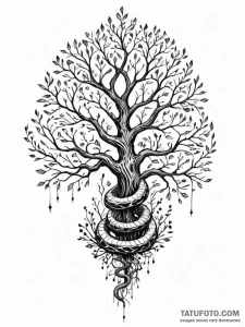 Horned serpent beneath spectral tree, artisti... - эскиз тату (№1752193905_0, 11.07.2025 00:31) — Tatufoto.com