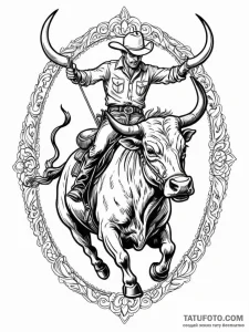 A strong bull riding a rodeo, western theme,,... - эскиз тату (№1752194155_0, 11.07.2025 00:35) — Tatufoto.com
