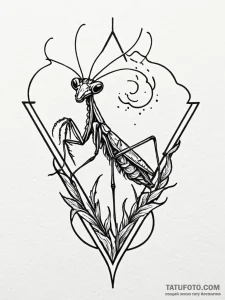 Mantis beneath burning sky, tattoo flash shee... - эскиз тату (№1752194489_0, 11.07.2025 00:41) — Tatufoto.com