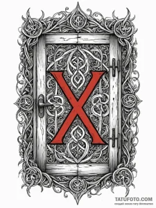 Broken door with rune markings, artistic tatt... - эскиз тату (№1752194572_0, 11.07.2025 00:42) — Tatufoto.com