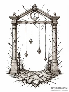 Pendulum swinging through shattered gate, con... - эскиз тату (№1752195074_0, 11.07.2025 00:51) — Tatufoto.com