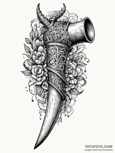 Viking drinking horn, ornate and celebratory,... - эскиз тату (№1752195660_0, 11.07.2025 01:01) — Tatufoto.com