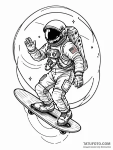 Astronaut skateboarding on the rings of satur... - эскиз тату (№1752195995_0, 11.07.2025 01:06) — Tatufoto.com