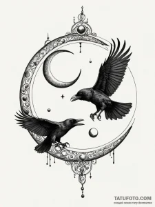 Raven eye reflecting twin moons, artistic tat... - эскиз тату (№1752196329_0, 11.07.2025 01:12) — Tatufoto.com