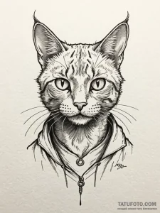 Alchemist cat with glowing eyes, tattoo line... - эскиз тату (№1752198422_0, 11.07.2025 01:47) — Tatufoto.com