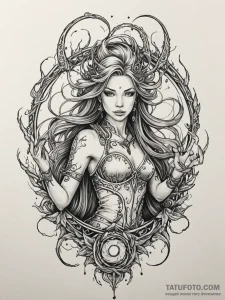 An ageless sorceress casting a powerful spell... - эскиз тату (№1752199013_0, 11.07.2025 01:56) — Tatufoto.com