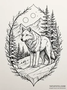 Avalanche wolf trapped in snow, artistic tatt... - эскиз тату (№1752199265_0, 11.07.2025 02:01) — Tatufoto.com