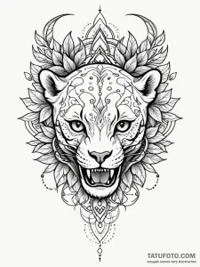 Jaguar skull crowned in vines, tattoo flash s... - эскиз тату (№1752199434_0, 11.07.2025 02:03) — Tatufoto.com