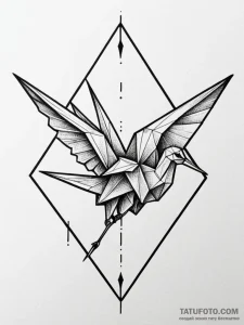 Origami crane, ink illustration for tattoo, o... - эскиз тату (№1752199602_0, 11.07.2025 02:06) — Tatufoto.com