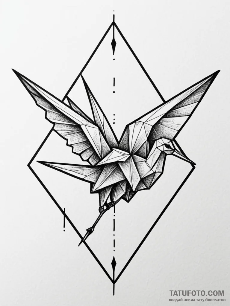 Origami crane, ink illustration for tattoo, o... - эскиз тату (№1752199602_0, 11.07.2025 02:06) — Tatufoto.com