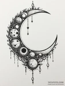 Moon phases circling bone relic, tattoo flash... - эскиз тату (№1752200024_0, 11.07.2025 02:13) — Tatufoto.com