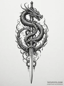 Animated dagger with dragon hilt, ink illustr... - эскиз тату (№1752200193_0, 11.07.2025 02:16) — Tatufoto.com