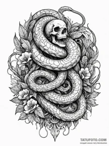 Bone serpent asleep in ruins, concept art for... - эскиз тату (№1752200620_0, 11.07.2025 02:23) — Tatufoto.com