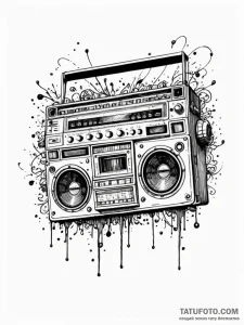A classic boombox with music notes, retro,, a... - эскиз тату (№1752201211_0, 11.07.2025 02:33) — Tatufoto.com