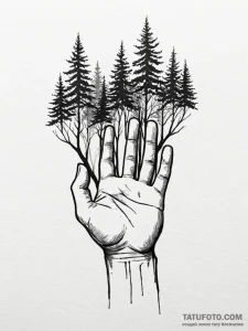 A human silhouette filled with a forest, ink... - эскиз тату (№1752201381_0, 11.07.2025 02:36) — Tatufoto.com
