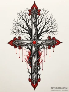 Gilded relic beneath spectral tree, tattoo sk... - эскиз тату (№1752201967_0, 11.07.2025 02:46) — Tatufoto.com