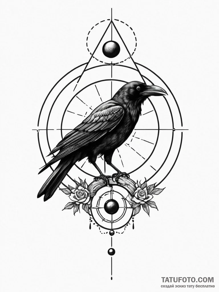Crow with third eye open, tattoo sketch desig... - эскиз тату (№1752202555_0, 11.07.2025 02:55) — Tatufoto.com
