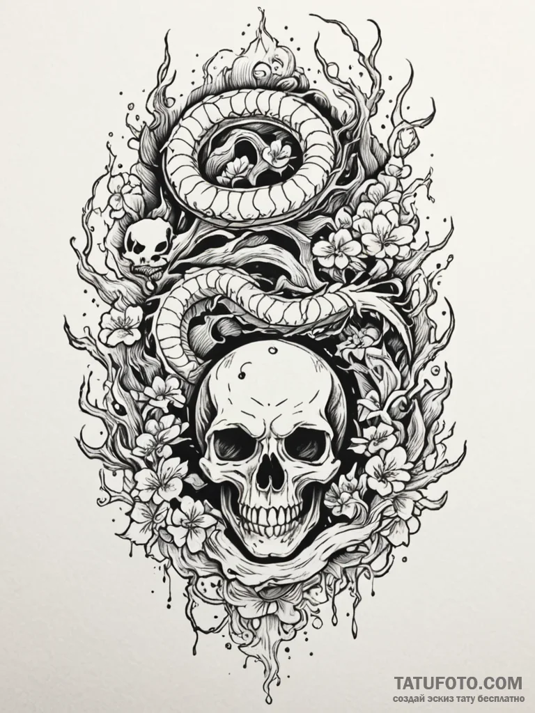 Astral tree growing from skull, tattoo flash… — эскиз тату (№1752202648_0, 11.07.2025 02:57) — Tatufoto.com