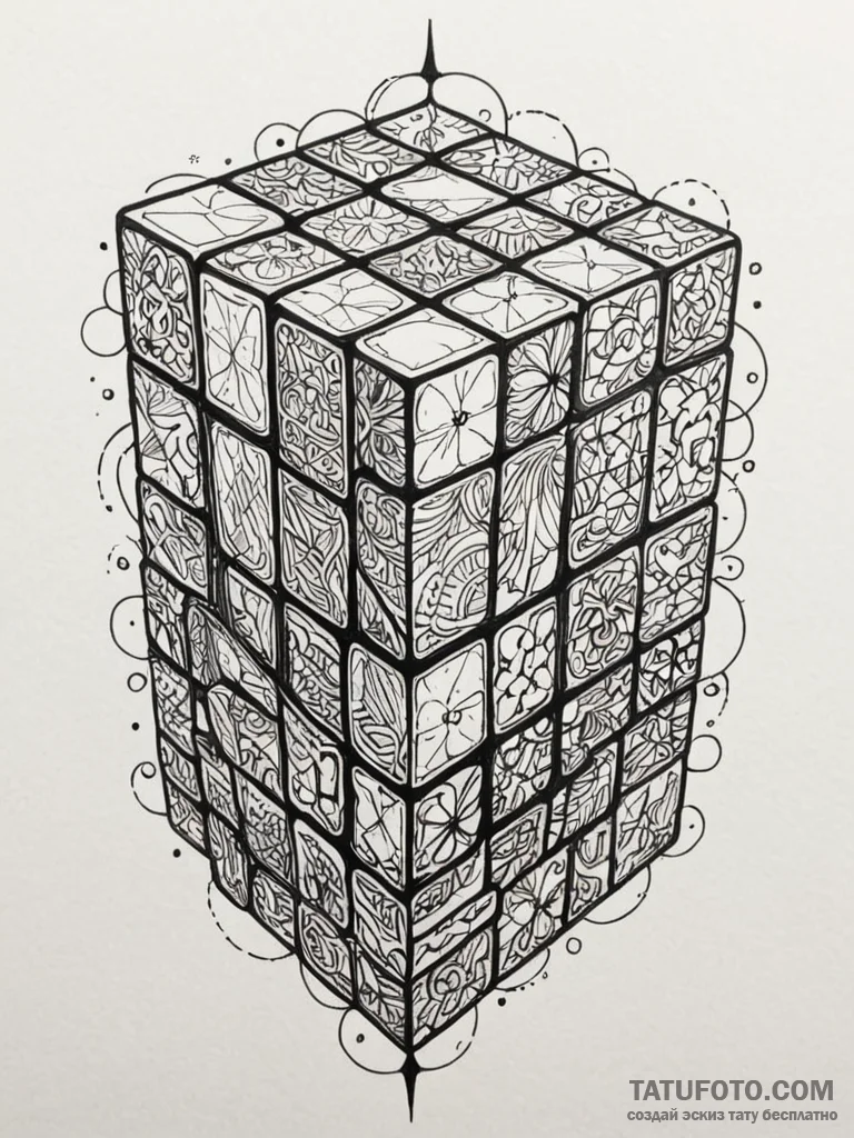 Rubik's cube, tattoo drawing outline, highly... - эскиз тату (№1752203151_0, 11.07.2025 03:05) — Tatufoto.com