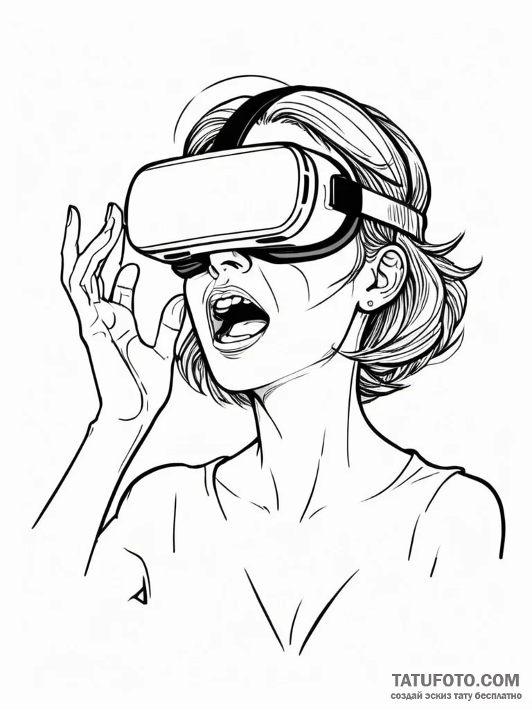 Virtual reality headset showing a user's scre... - эскиз тату (№1752203404_0, 11.07.2025 03:10) — Tatufoto.com