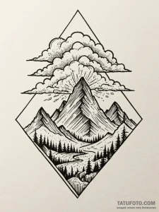 Storm clouds devouring mountain peak, tattoo... - эскиз тату (№1752203488_0, 11.07.2025 03:11) — Tatufoto.com