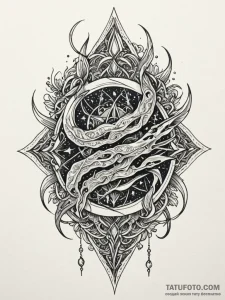 Jade blade devouring starlight, artistic tatt... - эскиз тату (№1752203823_0, 11.07.2025 03:17) — Tatufoto.com