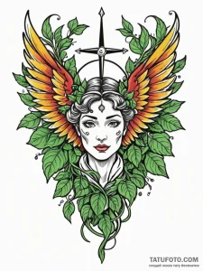 Hidden wings crowned in ivy, concept art for... - эскиз тату (№1752204577_0, 11.07.2025 03:29) — Tatufoto.com