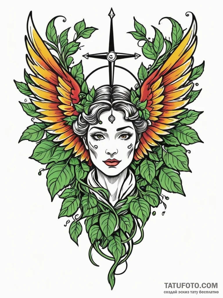 Hidden wings crowned in ivy, concept art for… — эскиз тату (№1752204577_0, 11.07.2025 03:29) — Tatufoto.com