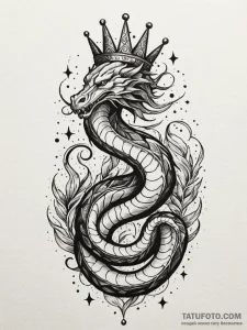 Ice serpent crowned with stars, tattoo sketch... - эскиз тату (№1752204744_0, 11.07.2025 03:32) — Tatufoto.com