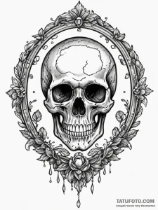 Skull in mirror, tattoo sketch design, black... - эскиз тату (№1752204911_0, 11.07.2025 03:35) — Tatufoto.com