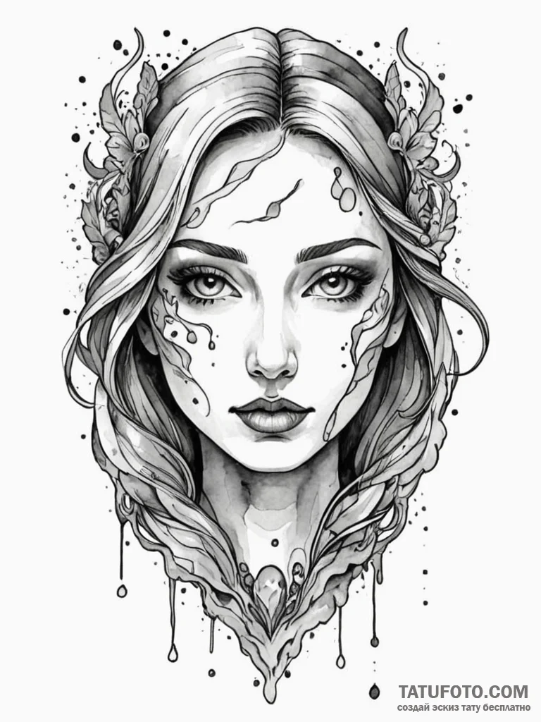 Jade mirror reflecting spectral face, tattoo… — эскиз тату (№1752206335_0, 11.07.2025 03:58) — Tatufoto.com