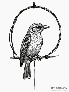 A whimsical bird on a wire, observational,, t... - эскиз тату (№1752206419_0, 11.07.2025 04:00) — Tatufoto.com
