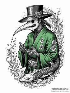 Plague doctor injecting a patient with a glow... - эскиз тату (№1752206504_0, 11.07.2025 04:01) — Tatufoto.com
