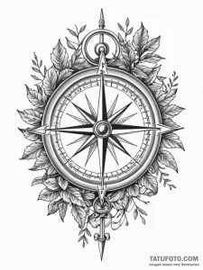 Broken compass lost in vines, tattoo line art... - эскиз тату (№1752206840_0, 11.07.2025 04:07) — Tatufoto.com