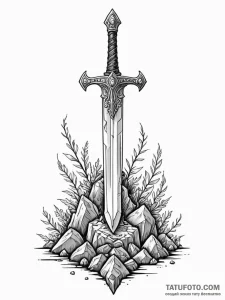 Pixel art sword in a stone, ink illustration... - эскиз тату (№1752206924_0, 11.07.2025 04:08) — Tatufoto.com