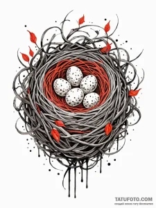 A whimsical bird's nest with tiny eggs, new b... - эскиз тату (№1752207090_0, 11.07.2025 04:11) — Tatufoto.com