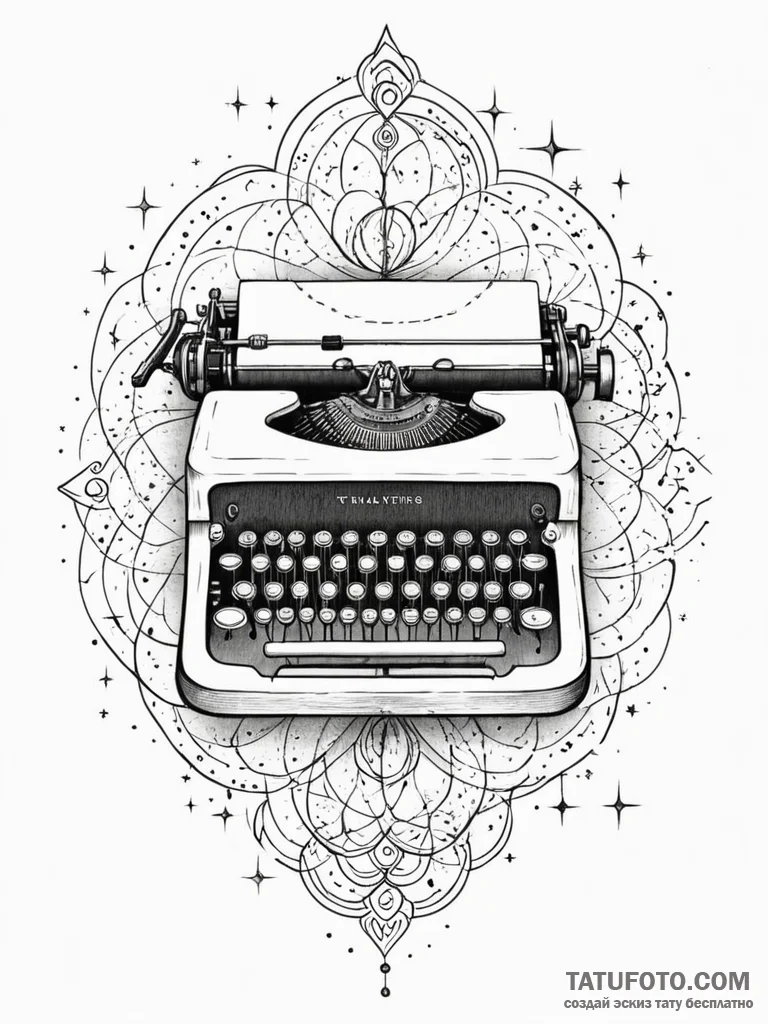 A typewriter typing out a constellation map,... - эскиз тату (№1752208262_0, 11.07.2025 04:31) — Tatufoto.com